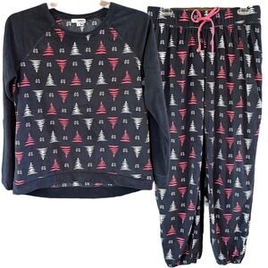 Sonoma Size M Velour Pajama Set Long Sleeve Navy Pink White